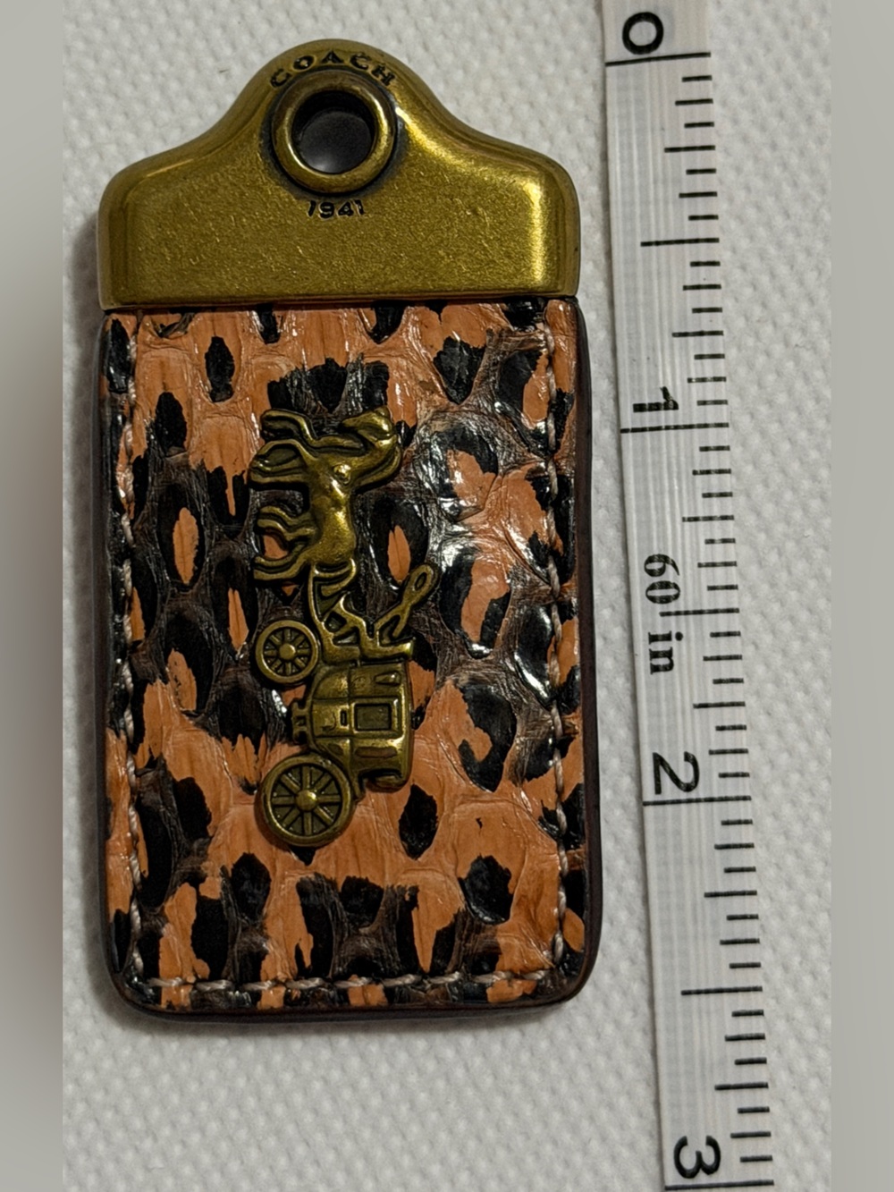 Coach 1941 Leopard-Print Leather Hang tag in Tan and Black with Brass Carriage